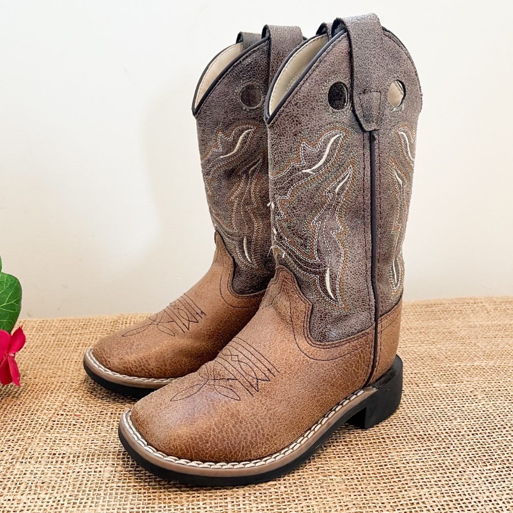 Old West Kid’s Western Cowboy Boots Unisex 9.5D Vintage Tan